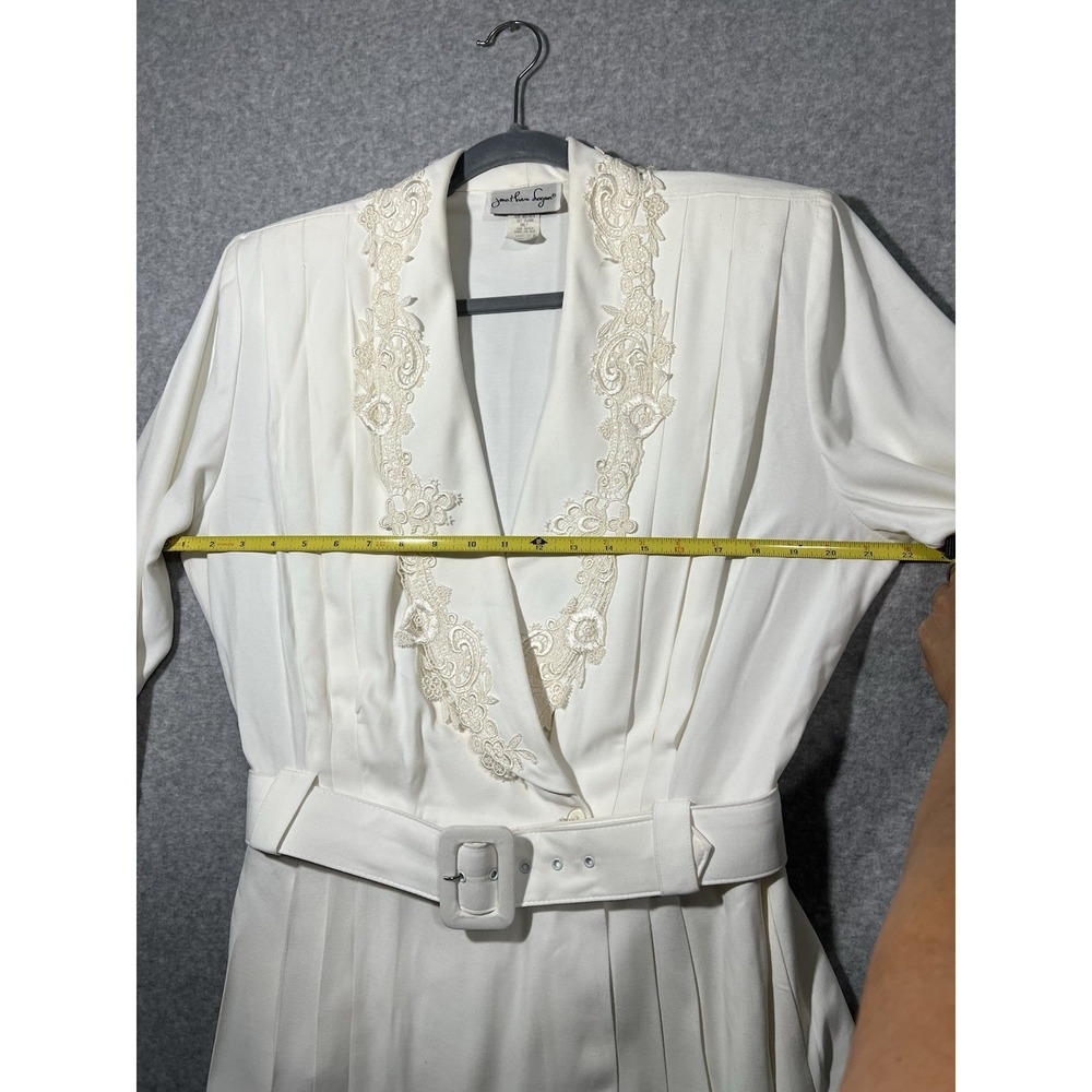 Vintage Ivory Belted Peplum Dress Lace Trim Secretary Bridal Occasion Midi - Picture 8 of 14